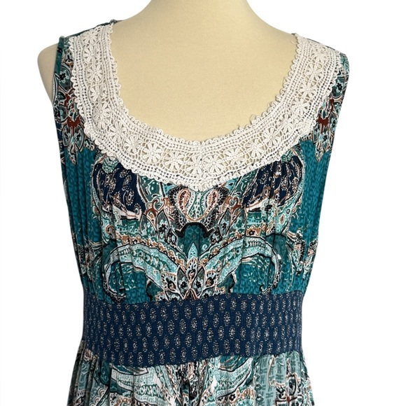 Bila Blue Paisley Fairycore Asymmetrical Cottage Sleeveless Summer Dress Size XL - Picture 2 of 9